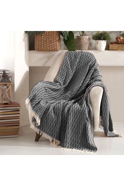 Viaden Pled subtire cu ciucuri, 170x210cm, Vizyon Antracit