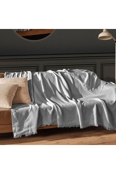 Viaden Thin Fringed Throw Blanket, 170x200cm, Merlin Light Gray