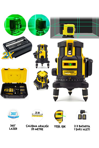 BRANZEG Şarjlı Çift Akülü Profesyonel 4 Köşe 4×360 5 Yönlü Satır Yeşil Çizgi ...