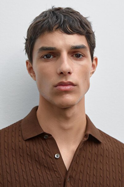 Massimo Dutti %100 pamuklu saç örgülü polo yaka kazak