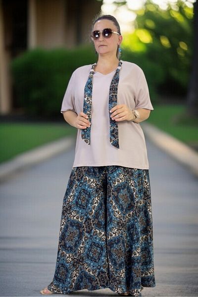 yagmurberen PANTALONI DE BUMBAC VISCOSĂ CU TĂIȚEȚE LĂȚIȚĂ FUSTĂ BLUZĂ DE BUMBAC CU CĂPĂȚĂ CU ELASTIC LA TĂIȚEA SET DE DUBLĂ