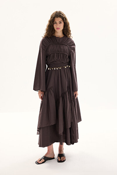 Hooopstore Voile Brown Tunic with Gather Detail
