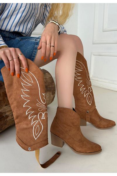 Zerenyus Μακριές μπότες Jilla Brown Suede Snap-on με τακούνι