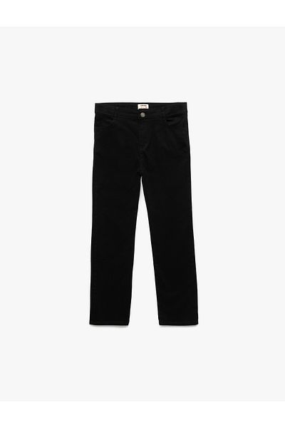 Koton Button Detailed Straight Leg Cotton Trousers with Pockets