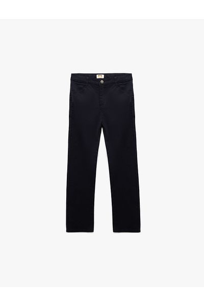Koton Button Detailed Straight Leg Cotton Trousers with Pockets