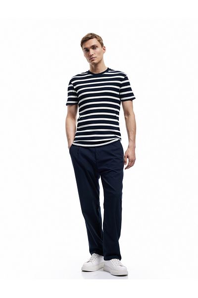 Koton Κοντό μανίκι Crew Neck Slim Fit ριγέ μπλουζάκι
