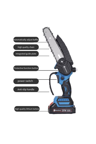 GearZone Cordless Mini Chainsaw 6 Inch, Battery Powered with 2PCS Rechargeable Batteries