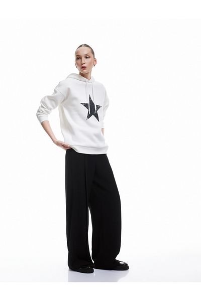 Koton Raster Hooded Oversize Sweatshirt with Printed Back