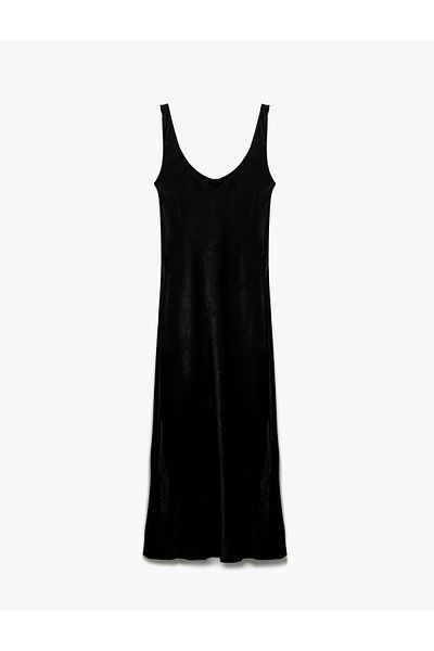 Koton Slim Fit Αμάνικο Μακρύ Σατέν Φόρεμα με Χοντρό λαιμόκοψη
