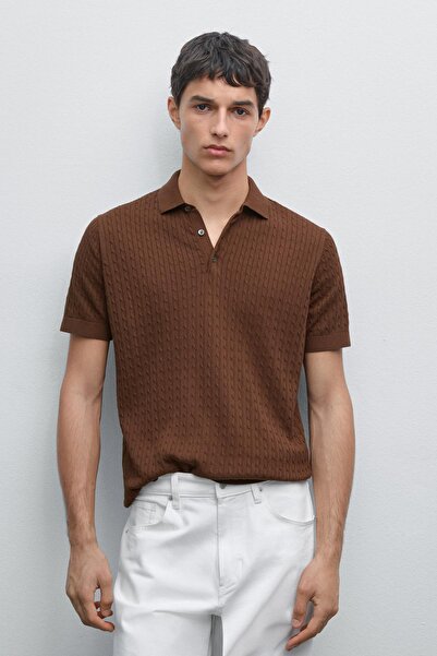 Massimo Dutti %100 pamuklu saç örgülü polo yaka kazak