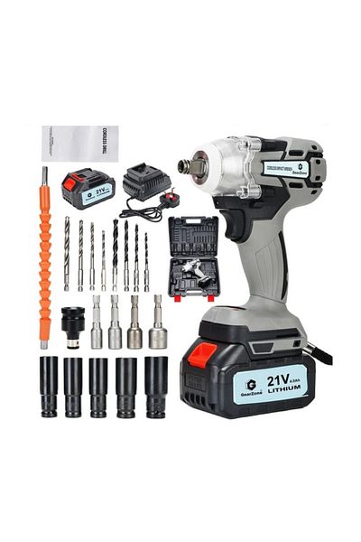 GearZone Upgrade Brushless Cordless Impact Wrench with 2pcs Batteries, Accessories and Tool Box