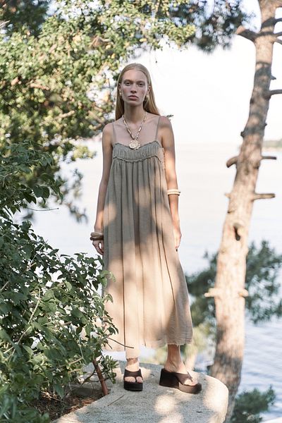 BOHEMAİ Torrora Long Khaki Linen Dress