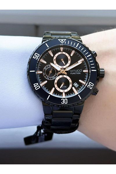 Ferrucci Men's Black Functions Active Metal Cord Wrist Watch