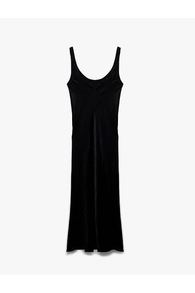 Koton Slim Fit Αμάνικο Μακρύ Σατέν Φόρεμα με Χοντρό λαιμόκοψη