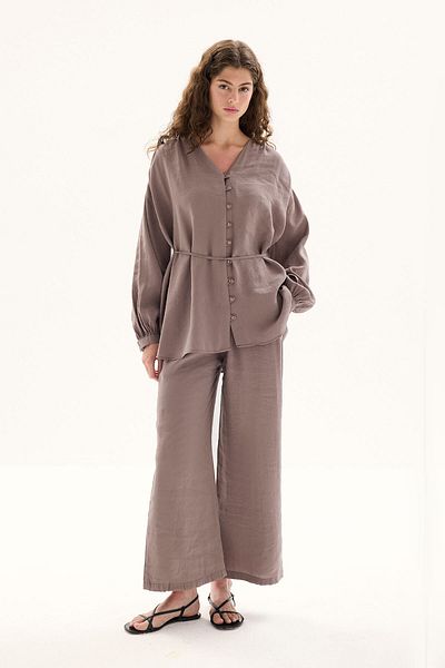 Hooopstore Modal Birit Button Detailed Mink Trousers Suit