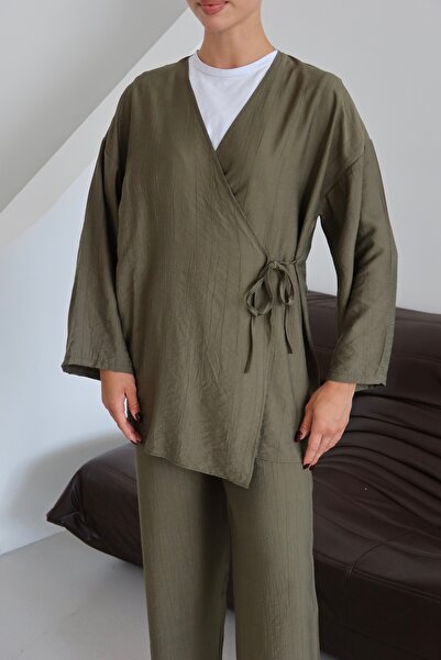 ilmek Women's Crinkle Textured Wrap Kimono Set