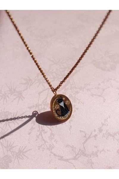 Reorah Collection Vintage Tuxedo Cat Steel Necklace