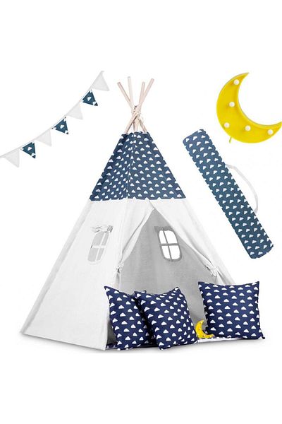 ideal STORE Cort de Joaca cu Lumini idealStore TIPI, model Tipi, Bumbac Natural, cu Perne, Covoras Izolator, Str