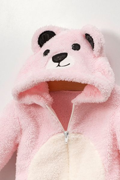 Teddy Pie Cute Teddy Bear Patterned Hooded Children's Jumpsuit