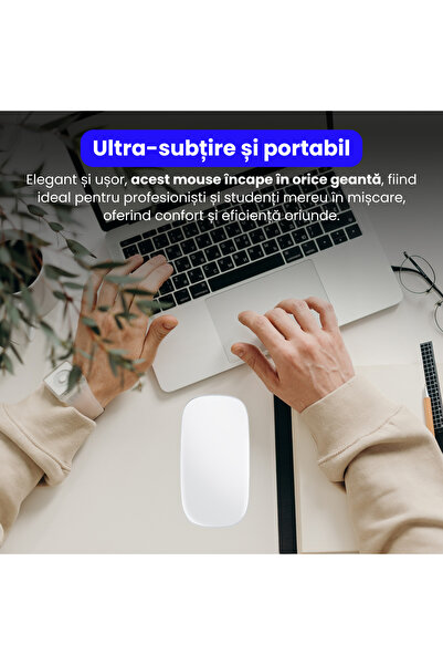 BRAGUS Mouse Wireless cu Gesturi, BRAGUS, Reincarcabil USB-C, Ultra Subtire, 1600 dpi, 68gr, Mouse Touch cu Gesturi, Silentios, Design Elegant, Compact, Mouse fara fir, Compatibil cu Laptop, Telefon, Tableta