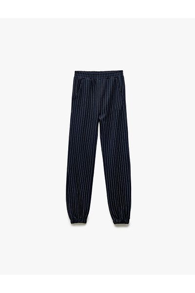 Koton Striped Pocket Viscose Elastic Waist Jogger Trousers