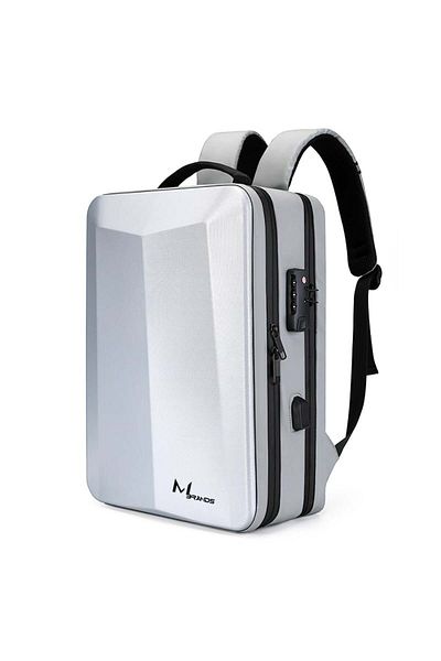 MBrands 8009 Backpack, USB port, 15.6 laptop pocket, waterproof, hard shell, TSA lock White