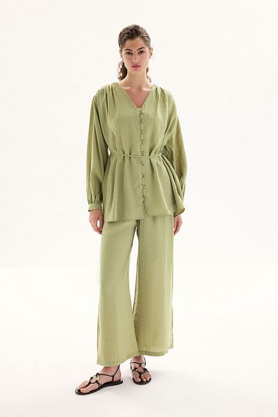 Hooopstore Modal Birit Button Detailed Khaki Trousers Suit