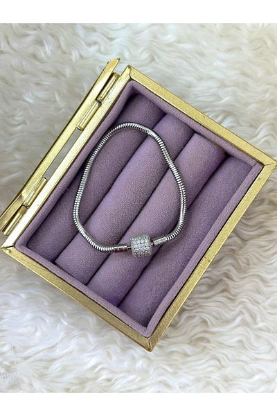 BY YASİN TOPÇU Zircon Pave Cube Snake Chain Bracelet (18cm)