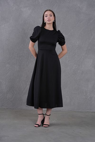Secret Passion Lingerie New Season Scuba Crepe Fabric Balloon Sleeve Round Neck Midi Length Flared Cut Women's Evening Dress 092