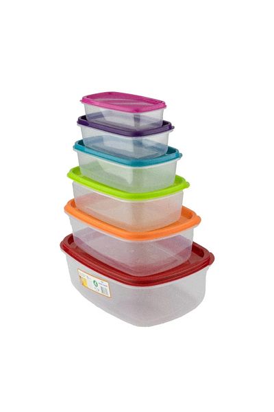 BASURRAH 6-Piece Rectangular Tupperware Plastic Container Set – Airtight Food Storage for Kitchen & Meal Prep