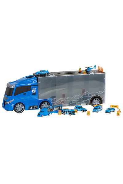 ideal STORE idealSTORE Police Rescue Transport Truck, Dimensions 57 x 11 x 20 cm, Includes 7 Plastic Vehicles