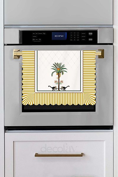 decofav Elegant Decorative Edge Palm Tree and Monkey Design Laser Cut Seamless Oven Cover - 40X52Cm