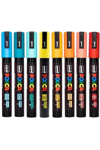 Uni Posca Pc-5M 1.8-2.5mm Marker Acrylic Painting Pen Set of 8 Summer Colors