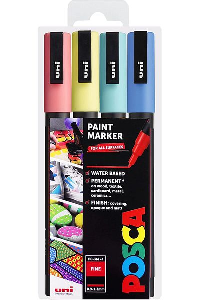 Uni Posca Pc-3M 0.9-1.3mm Marker Acrylic Painting Pen Set of 4 Pastel Shades