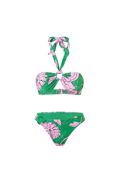 Eros Zone Premium 2 Piece Swimsuit With Skirt, Floral Mirage, Floral Print, Size M, Green-pink
