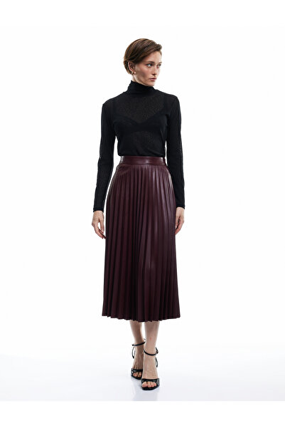 Koton Regular Fit Midi Length Pleated Midi Length Faux Leather Skirt