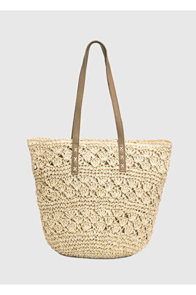 OGGO Τσάντα ώμου με ψάθινη λαβή και φερμουάρ