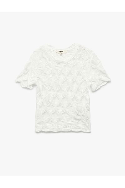 Koton Wrap-Around Fabric Textured Slim Fit Short Sleeve Crew Neck T-Shirt