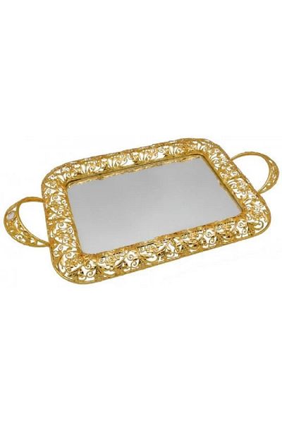 BASURRAH Medium rectangular golden mirror serving tray