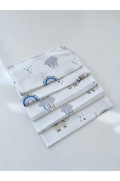 Jaju Baby Blue Rainbow and Cloud Muslin 5 Pieces Mouth Diaper Back Diaper Shoulder Diaper Multi-Purpose Newborn Diaper