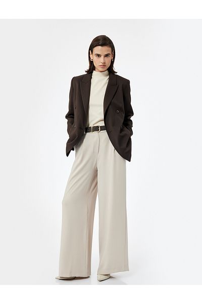 Koton Crepe Fabric Pocket Pleat Detail High Waist Wide Leg Palazzo Pants
