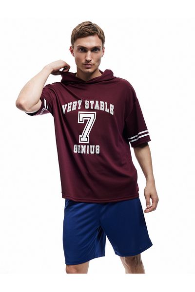 Koton Tricou sport oversize imprimat cu jumătate de mânecă cu glugă