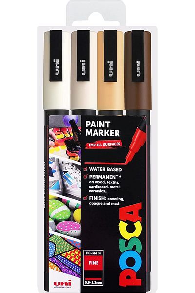 Uni Posca Pc-3M 0.9-1.3mm Marker Acrylic Painting Pen Set of 4 Skin Colors
