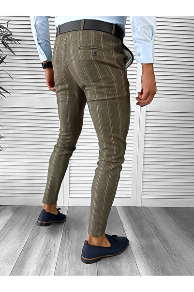 dehaine Men's casual pants, striped, slim fit, Brown, B1630