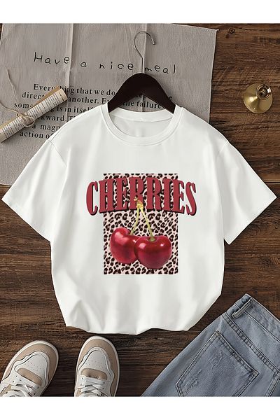 Let's Wear Cherries - Κοριτσίστικο μπλουζάκι με στάμπα με μοτίβο Cherry Leopard