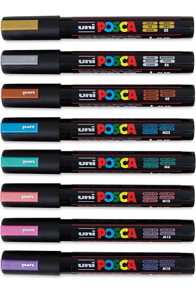Uni Posca Pc-5M 1.8-2.5mm Marker Acrylic Painting Pen Set of 8 Metallic Colors