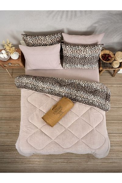 Sudemhome Double Welsoft Sleeping Set Double Sided Wellsoft Fluffy Fleece Quilt and Battal Fitted Sheet