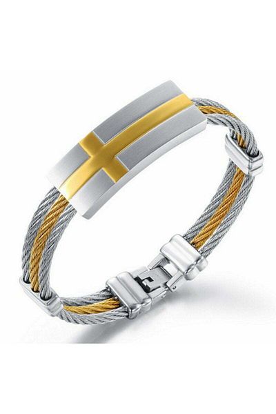 MBrands stainless steel bracelet, cross design and braided cables