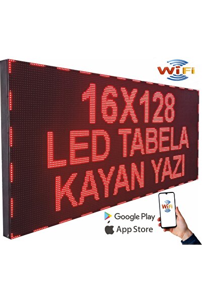 Genel Markalar Led Tabela 16x128Cm Tek Taraflı Kırmızı Kayan Yazı Wifi (Telefondan Yazı Değiştirme)