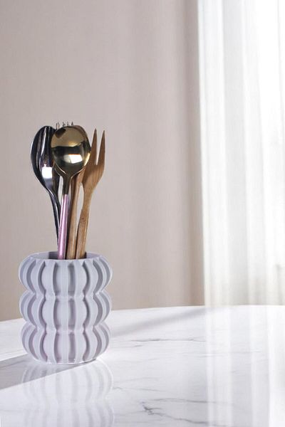 Evene Suport pentru tacâmuri de blat Suport decorativ pentru tacâmuri vertical Cilindru Suport pentru tacâmuri Culoare albă Model 75